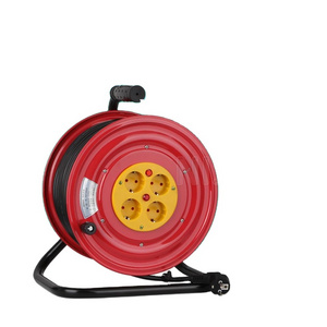 IP20 European standard 4 outlet multi sockets Extension Cord electrical steel retractable large 50m cable reel drum