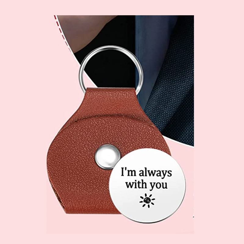 Pocket Hug Token Long Distance Relationship Keepsake Stainless Steel Double Sided Inspirational Gift with PU Leather Keychain