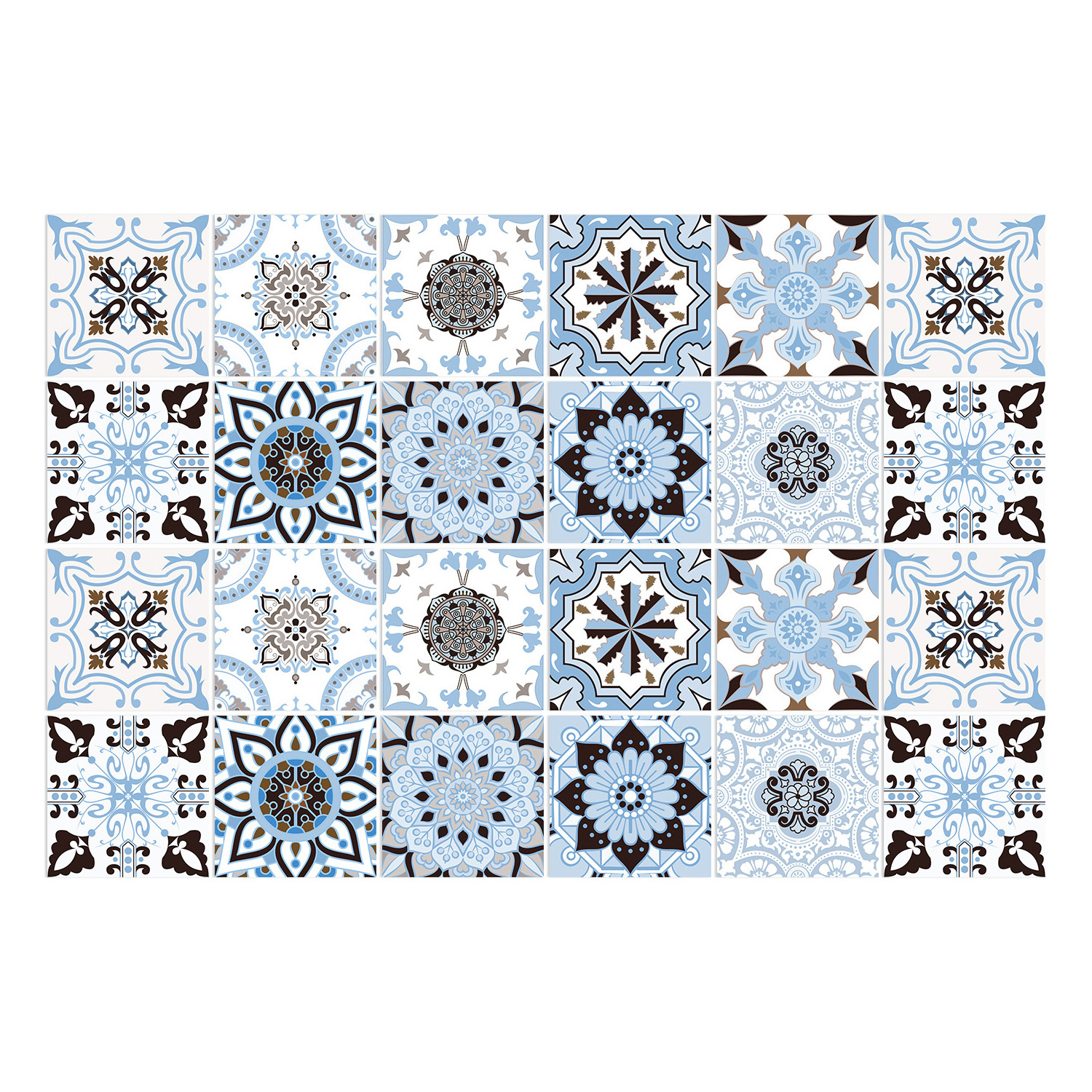 Blue retro pattern bathroom wall renovation tile stickers waterproof PVC wall stickers