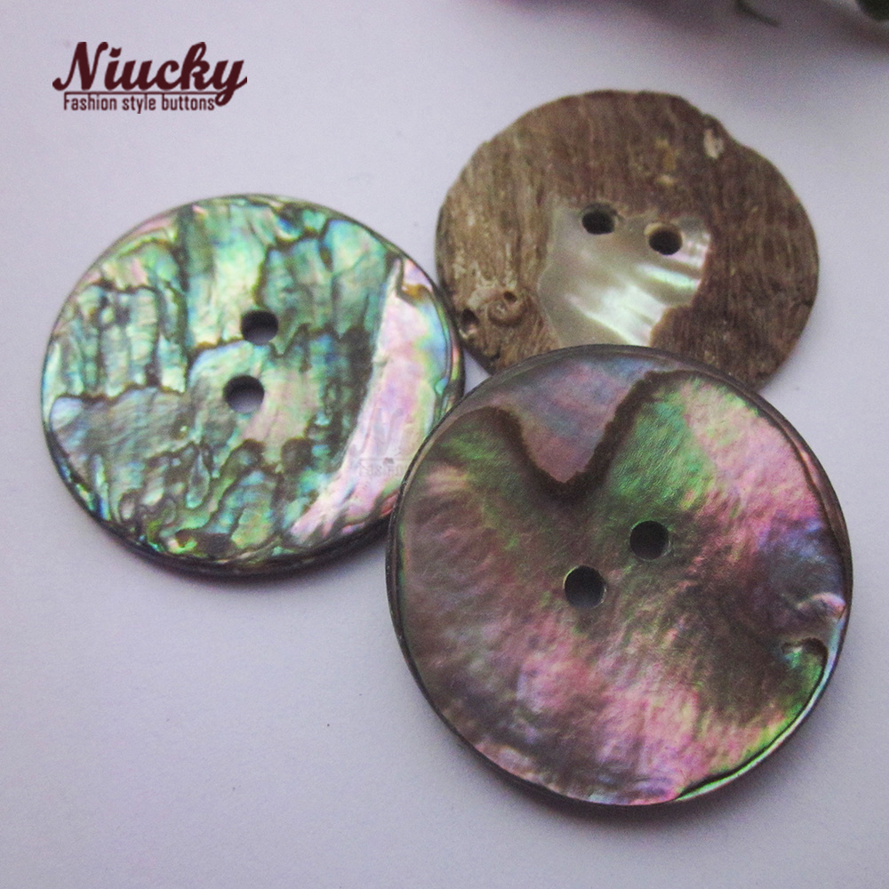 Unique 28mm 30mm 44L 48L 2 Holes Big Natural Dark Abalone Shell Coat Button for Sewing Luxury SeaShell Clothing Button Wholesale