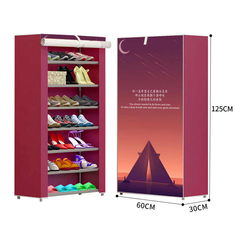 Customizable pattern portable simple shoe rack organizer non-woven  fabric shoe cabinet closet  R-13-3D Large capacity wholesale