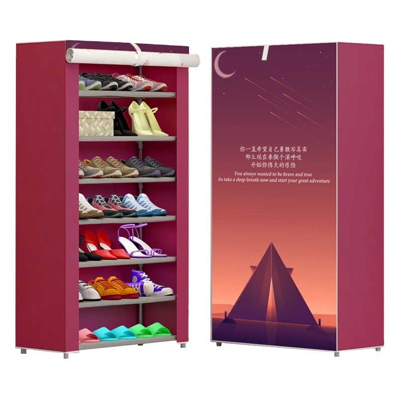 Customizable pattern portable simple shoe rack organizer non-woven  fabric shoe cabinet closet  R-13-3D Large capacity wholesale