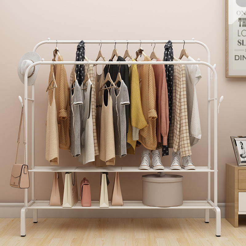 Simple clothes rack floor bedroom hanger household metal coat rack folding single pole cool clothes rack