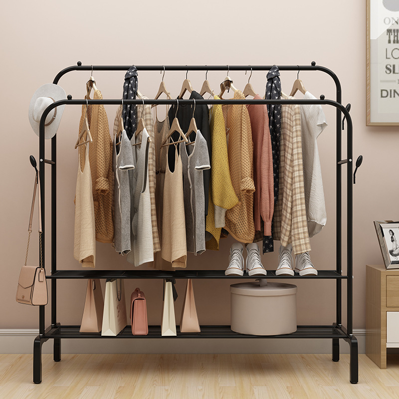 Simple clothes rack floor bedroom hanger household metal coat rack folding single pole cool clothes rack