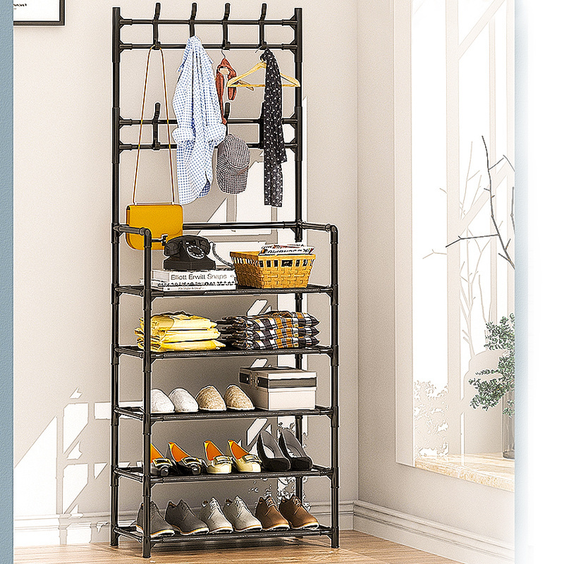 New household floor coat rack multifunctional shoe rack  integrated hanger living room storage shoe rack