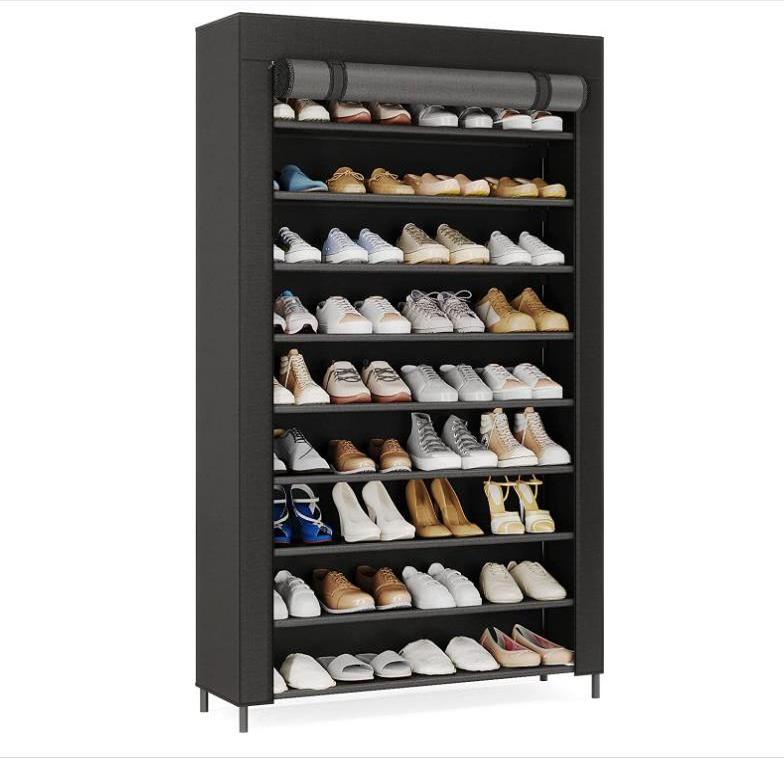 10 Tier 50 Pair Large Vertical Grey Entryway Shoes Rack Organizer for Closet with 80g non-woven fabric