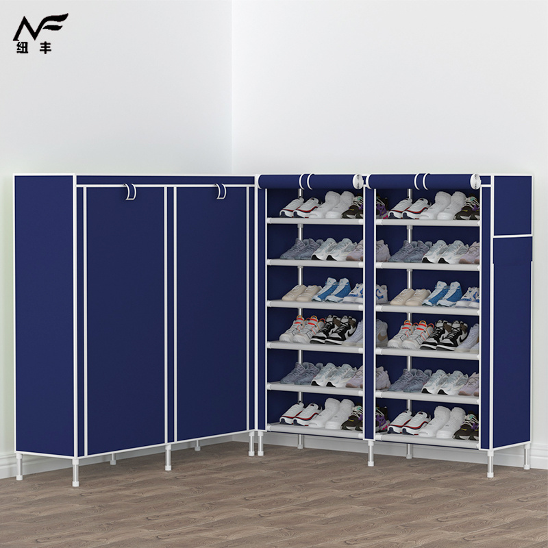 28 Pairs Shoe Rack Storage Organizer Portable Double Row with Nonwoven Fabric Shoe Rack Cabinet for Closet For Living Room