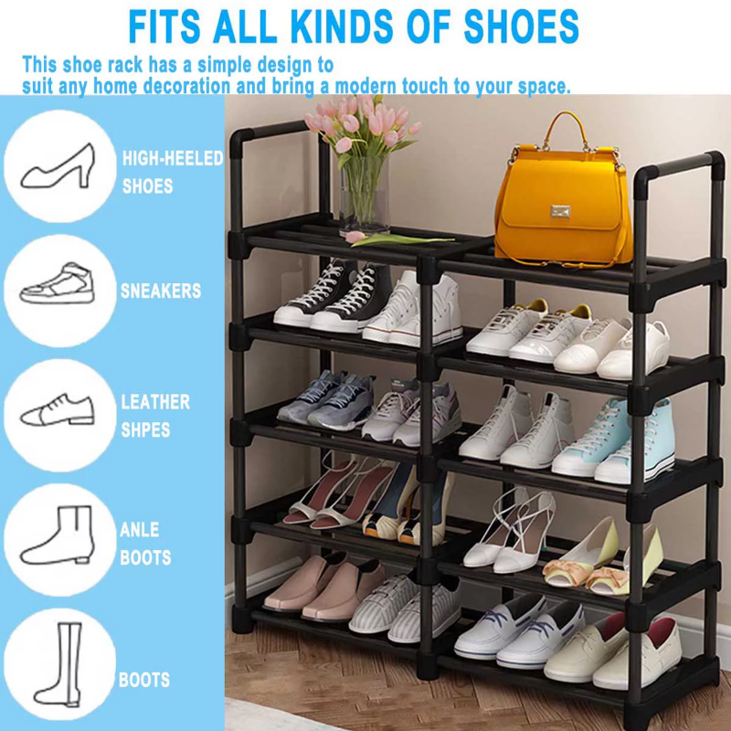 Shoe Rack Shoe Organizer, 20-24 Pairs Shoes Storage Organizer Metal Stackable&Removable Multifunctional Show Rack for Entryway