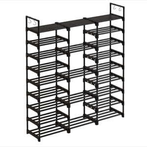 24-30 Pairs 9-layer 3-column Shoe Shelf Shoe Storage Organizer with Side Hooks For Entryway