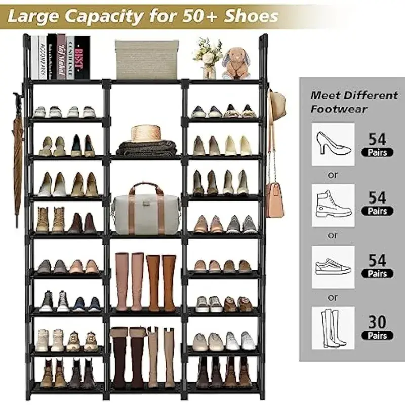 Wholesale 10 Tiers Shoe Rack 50 Pairs Non-woven Fabric Shoes Storage Rack