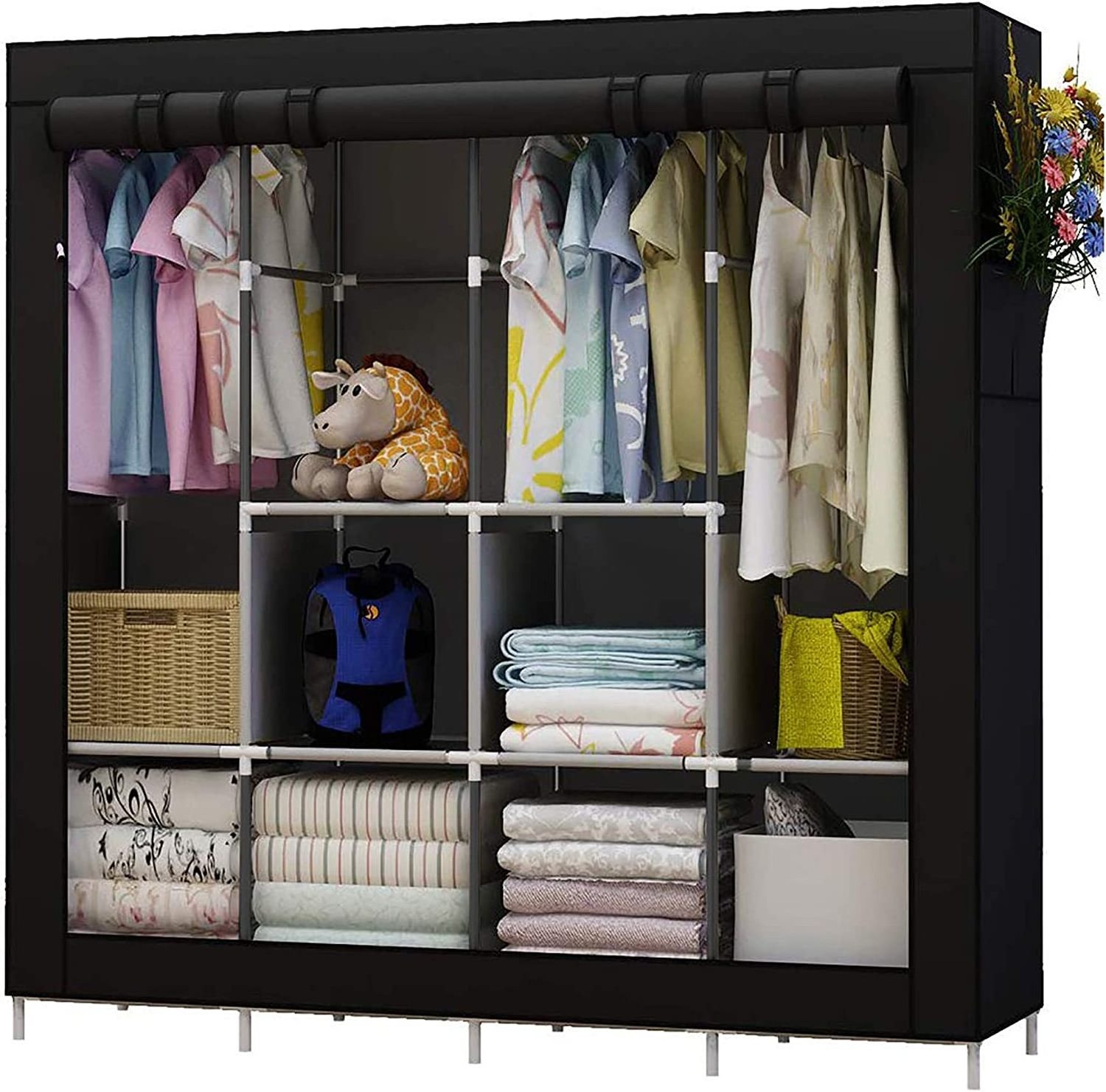 4 Hanging Sections 4 Side Pockets Portable Closet Large Wardrobe Closet Clothes Organizer with 6 Storage Shelves