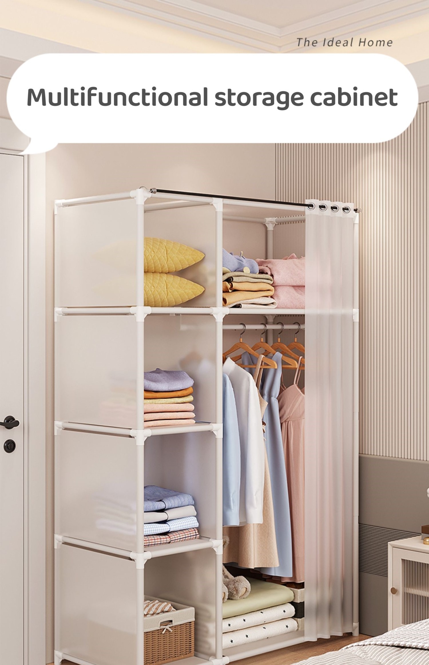 Clothes Display Organizer Rack Dust proof wardrobe, simple assembly for household bedroom storage, , hanging clothes