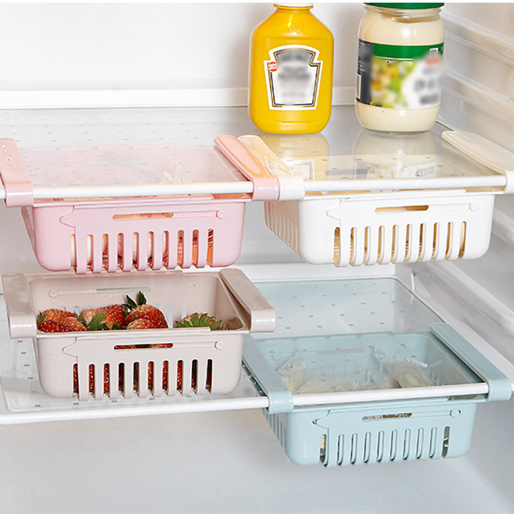 Fridge drawer adjustable refrigerator storage rack plastic pull out food container organizer shelf hogar y organizacion rack