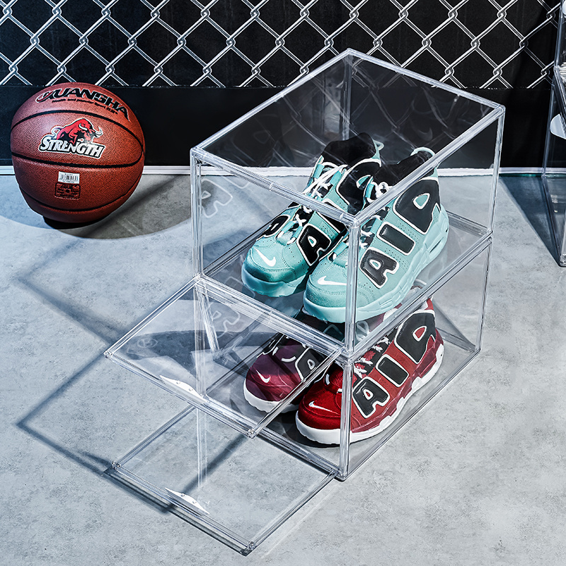 Shoe Box Stackable Plastic Clear Acrylic Custom Logo OEM Giant Sneakers Plastic Sneaker Display Magnetic Stackable Transparent