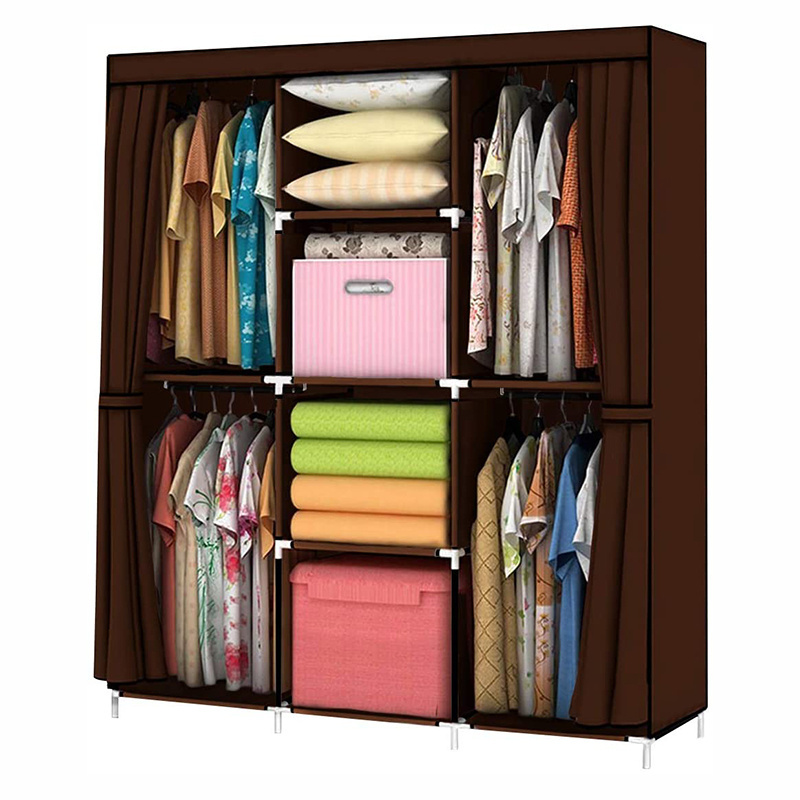 Waterproof non-woven fabric wardrobe closet quilt clothes storage shelf 50*18*67 inch gray cloth wardrobe cabinet