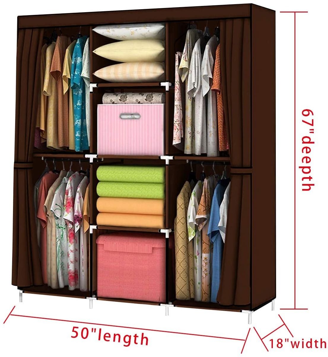 Waterproof non-woven fabric wardrobe closet quilt clothes storage shelf 50*18*67 inch gray cloth wardrobe cabinet