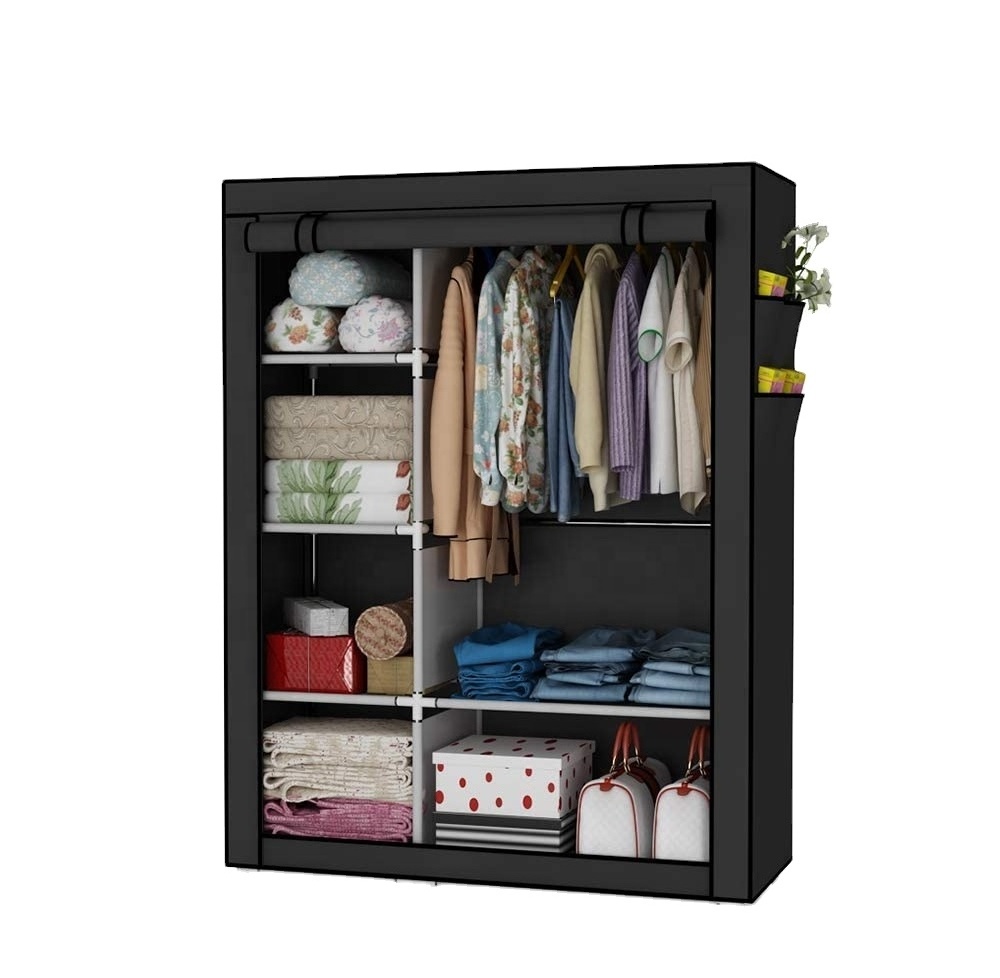 8 Cubes Organizer Stackable Wardrobe Storage Shelves Fold Clothing Closet Cabinet with Hanging Rod Dustproof Bedroom Furniture