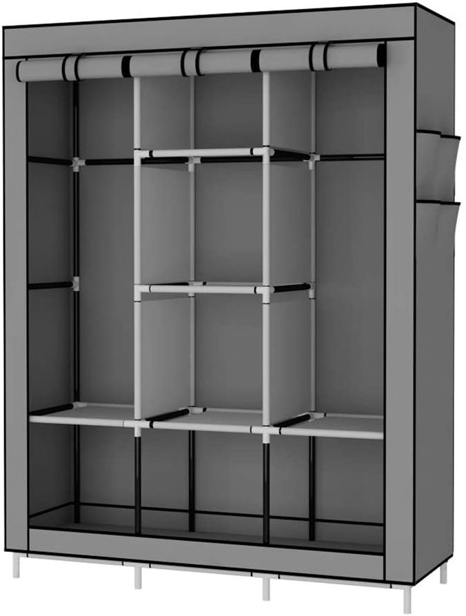 Closet Organizer Wardrobe Clothes Storage Shelves, Non-Woven Fabric Cover with Side Pockets