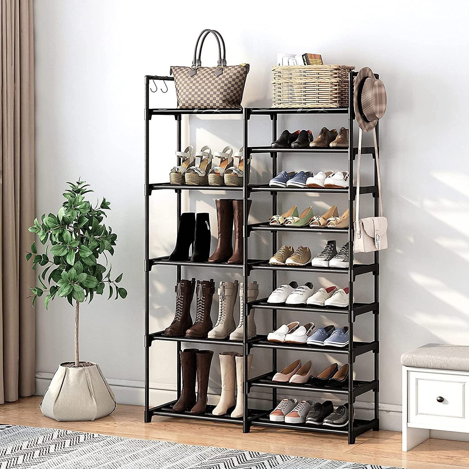 Factory direct sales simple home double row shoe rack storage saving air stewardess shelf bedroom living room door can be placed