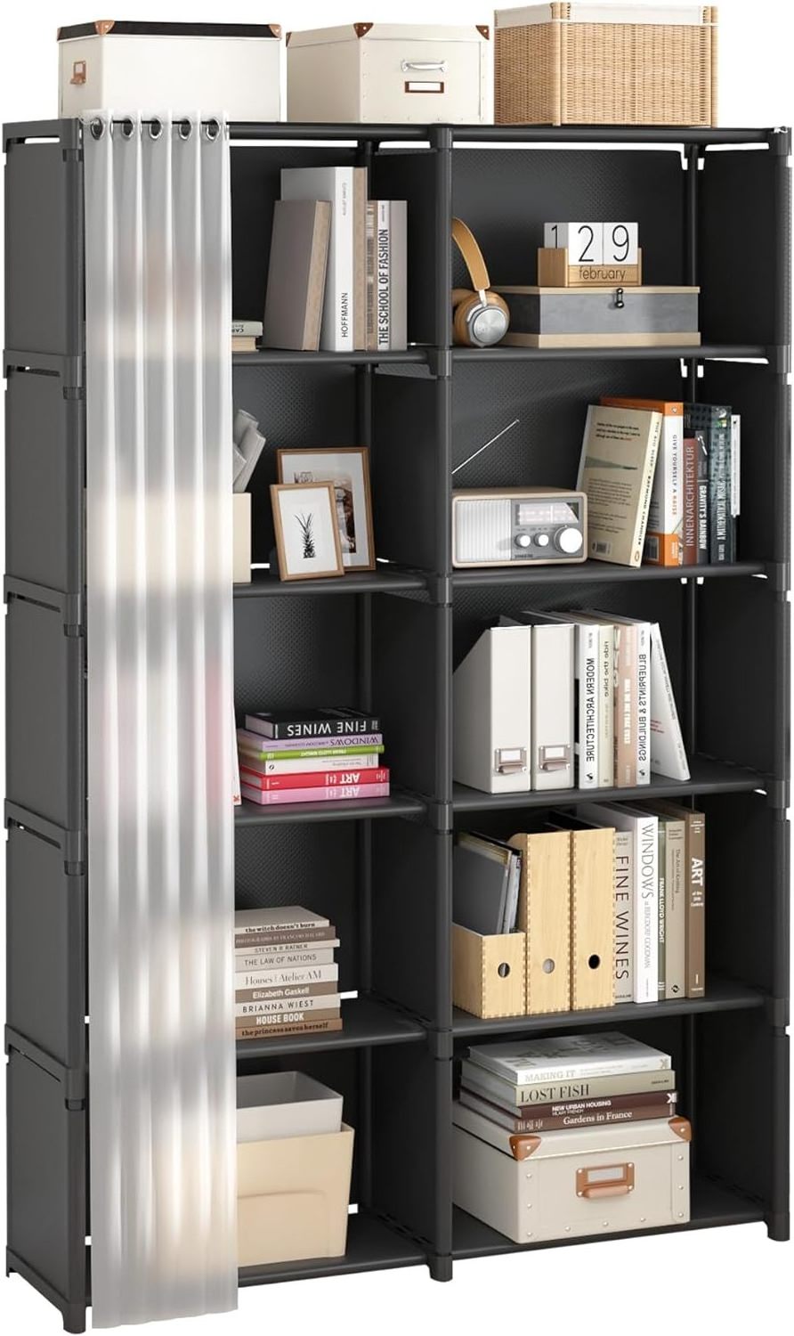 6 Tier Bookcase, Assembled Bookshelves,with Curtains,Large-Capacity Cube Storage Organizer, Bedroom, Office, Living Room