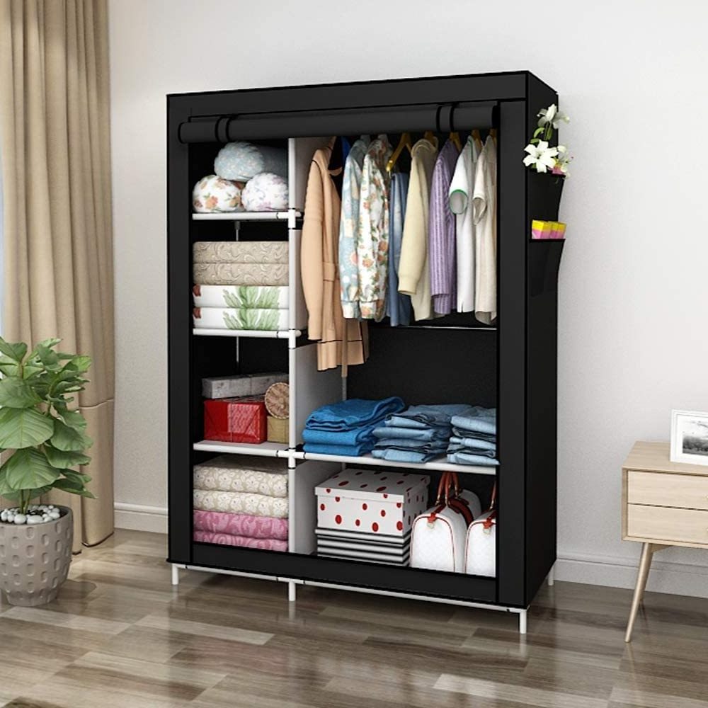 8 Cubes Organizer Stackable Wardrobe Storage Shelves Fold Clothing Closet Cabinet with Hanging Rod Dustproof Bedroom Furniture