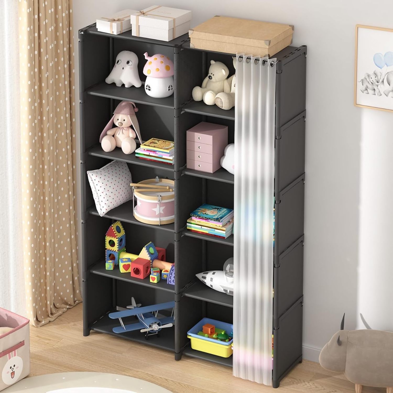 6 Tier Bookcase, Assembled Bookshelves,with Curtains,Large-Capacity Cube Storage Organizer, Bedroom, Office, Living Room