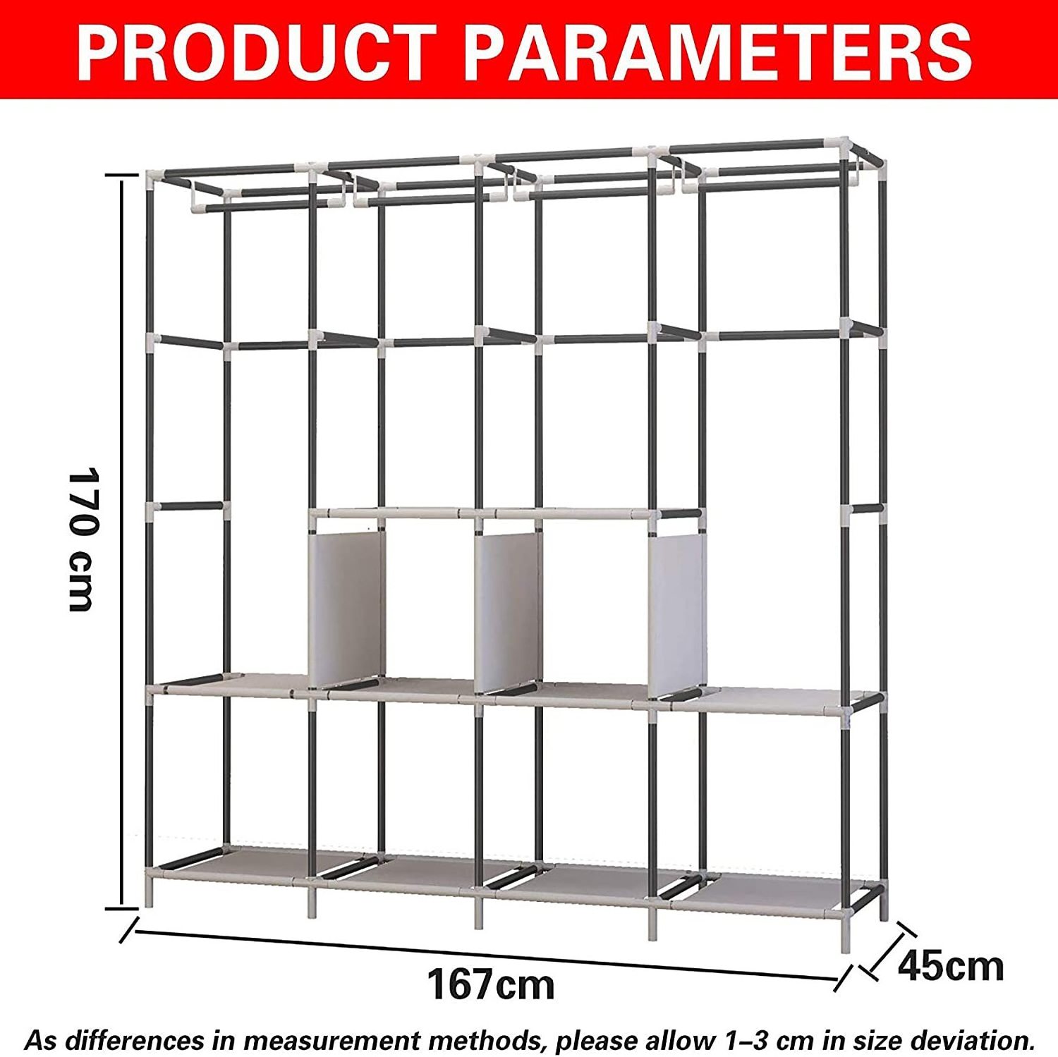 4 Hanging Sections 4 Side Pockets Portable Closet Large Wardrobe Closet Clothes Organizer with 6 Storage Shelves