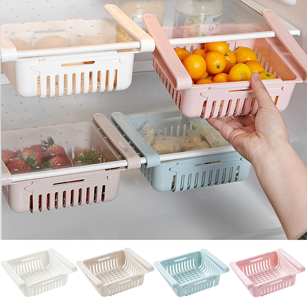 Fridge drawer adjustable refrigerator storage rack plastic pull out food container organizer shelf hogar y organizacion rack