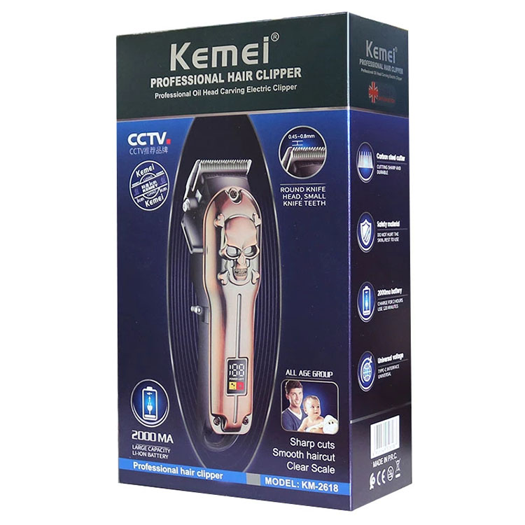 KEMEi KM-2618 Rechargeable Hair Trimmer Haircut Machine Oil head Clipper Lighter With LCD Display