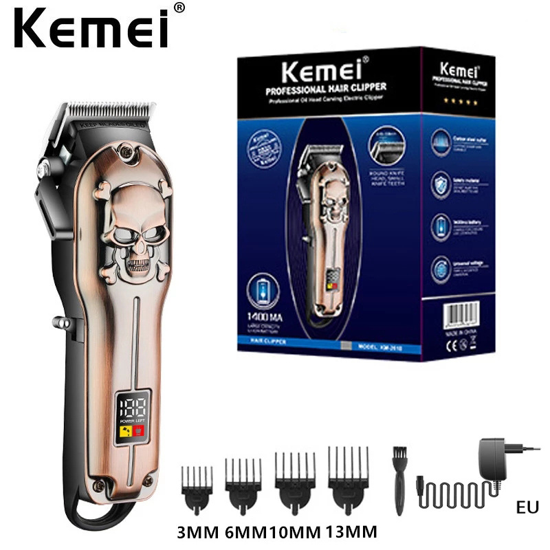 KEMEi KM-2618 Rechargeable Hair Trimmer Haircut Machine Oil head Clipper Lighter With LCD Display