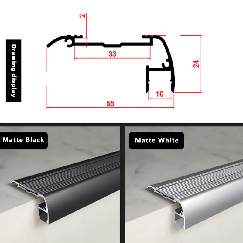 Safety Aluminum Stair Nosing Light Step LED Profile With Rubber Insert