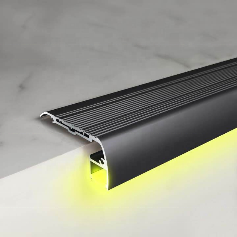 Safety Light Step LED Profile  Aluminum Stair Nosing With Rubber Insert