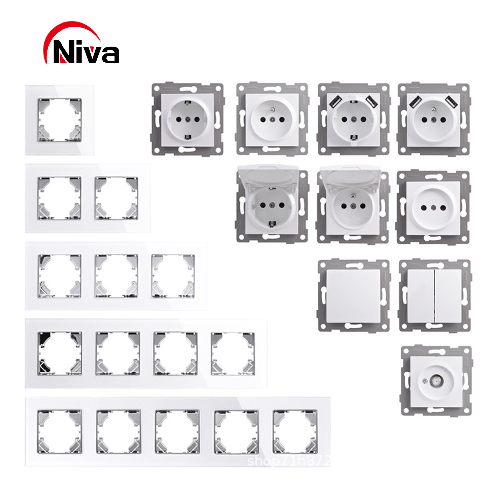 EU standard European German Schuko wall sockets and Switch with 220-250V 16A Power Socket colour white 5 Position Plate