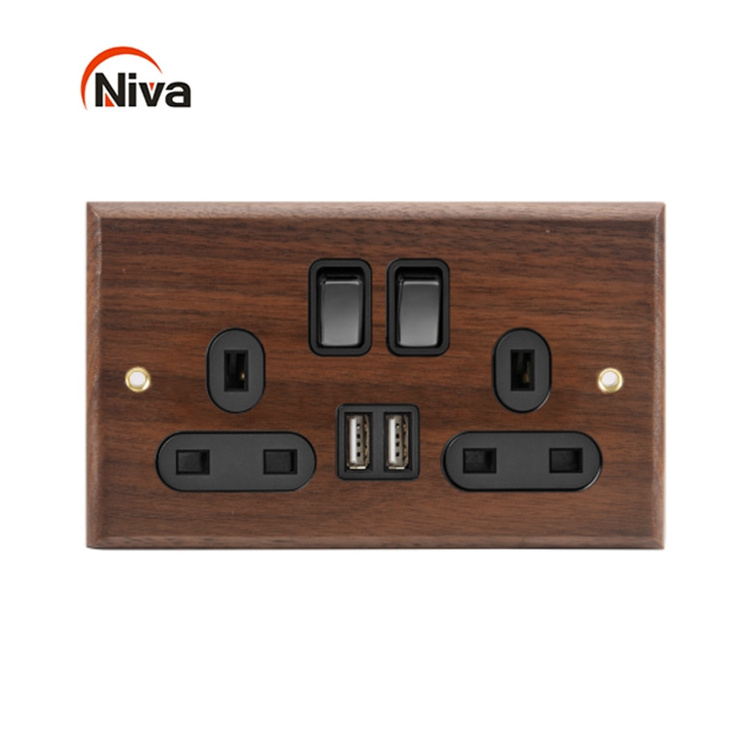 Wood panel 16a Electric Power UK US Home Hotel Electrical Wall Light Switch Socket With Indicator