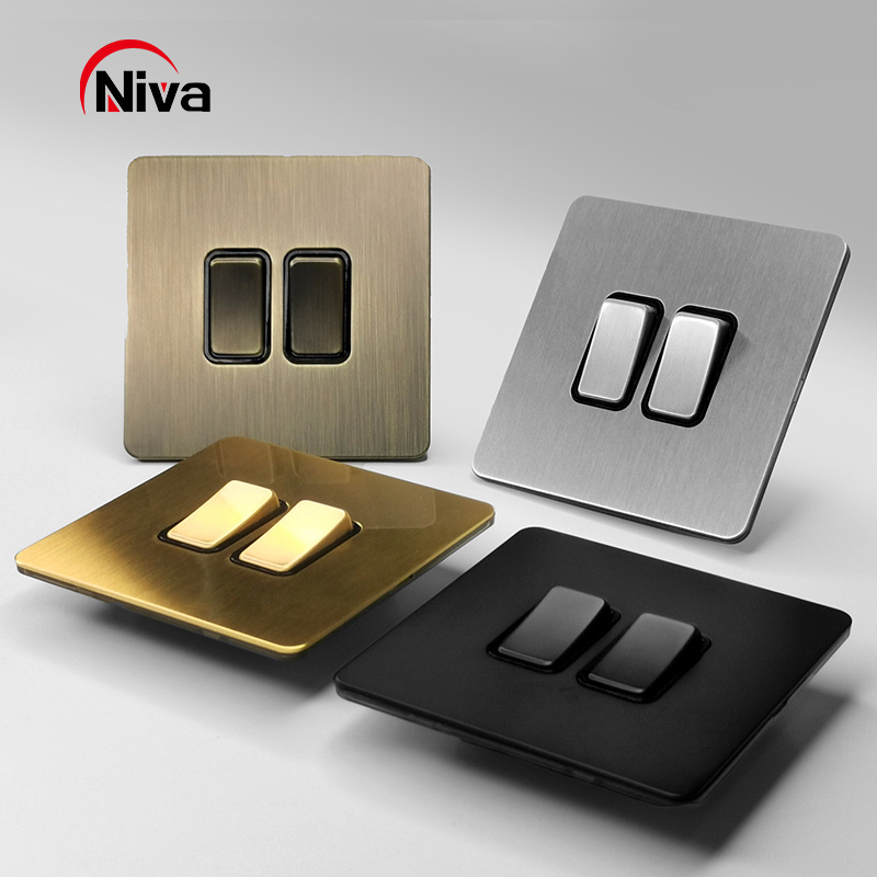 Retro stainless steel Wall Switch luxury vintage High Quality custom 2 Gang 2 Way Electrical Light Switches And Sockets