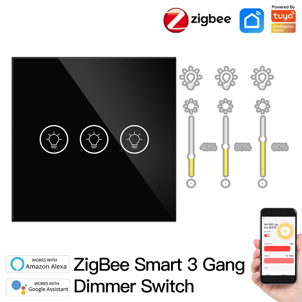 Zigbee smart 3 gang dimmer switch control for smart home automation interruptor inteligente smart touch switch wifi