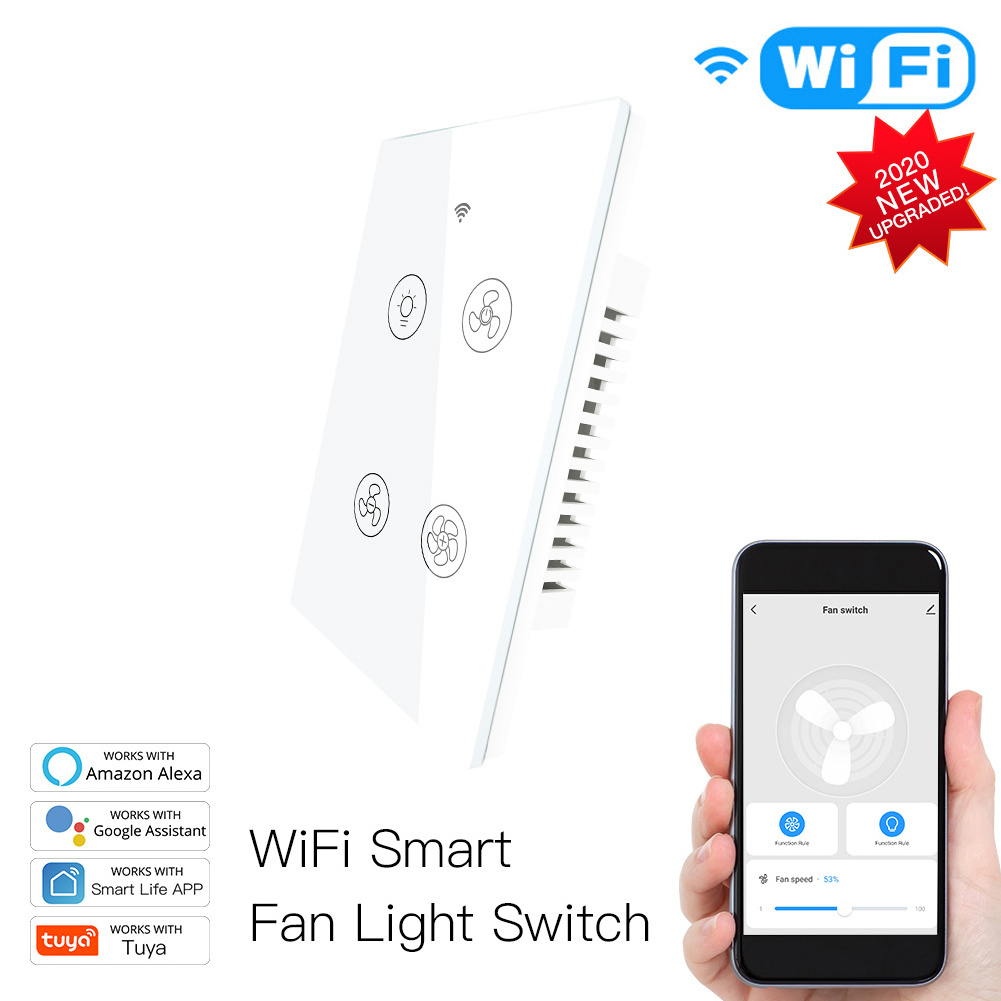 WiFi smart fan light switch  for smart home system interruptor inteligente smart dimmer switches touch control panel