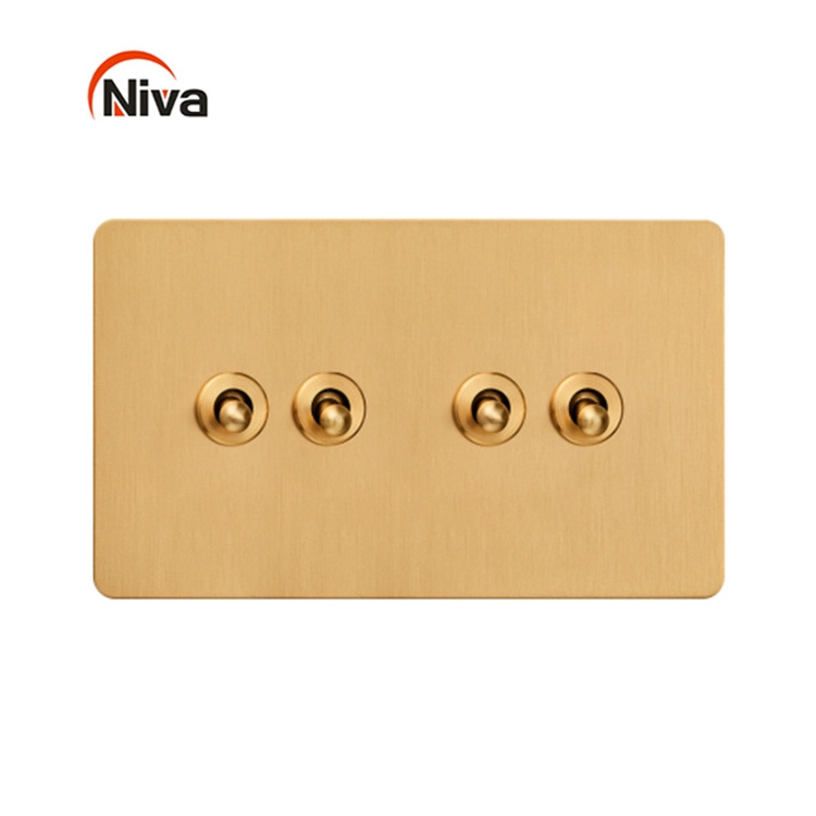 Niva luxury NV2 Stainless steel Panel wall light Switches Electrical 4 Gang 2 Way custom hotel Switch home Sockets EU