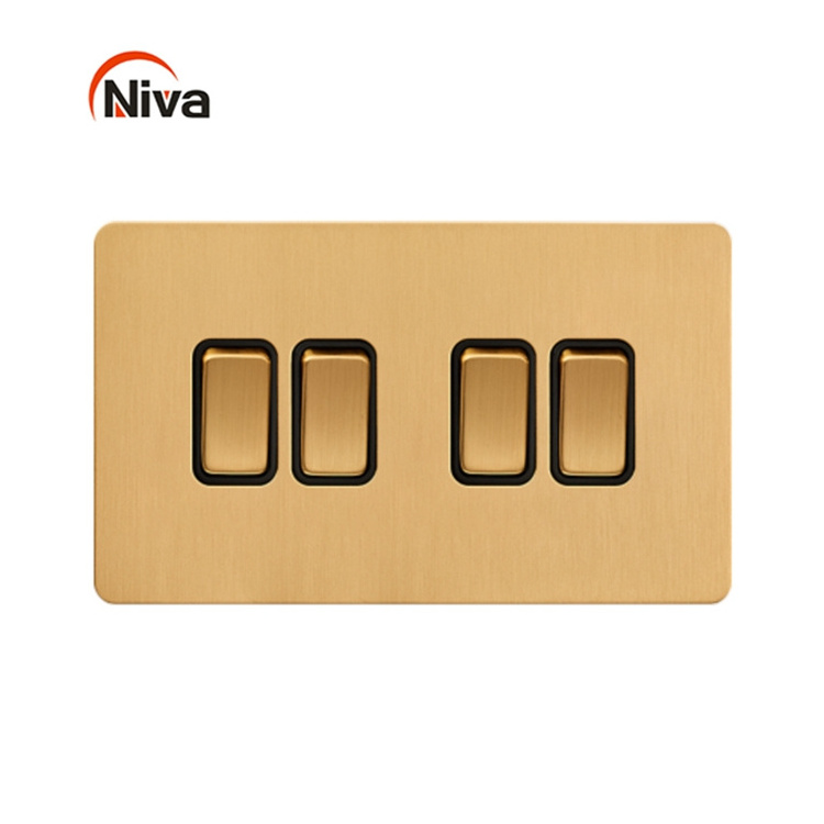 Niva luxury NV2 Stainless steel Panel wall light Switches Electrical 4 Gang 2 Way custom hotel Switch home Sockets EU