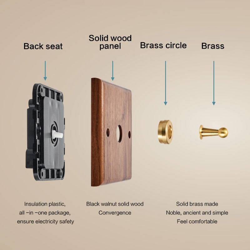 Best Selling Black Walnut Gold Toggle Modern Wall Switch Smart Home System 3 gang 2 way toggle switch