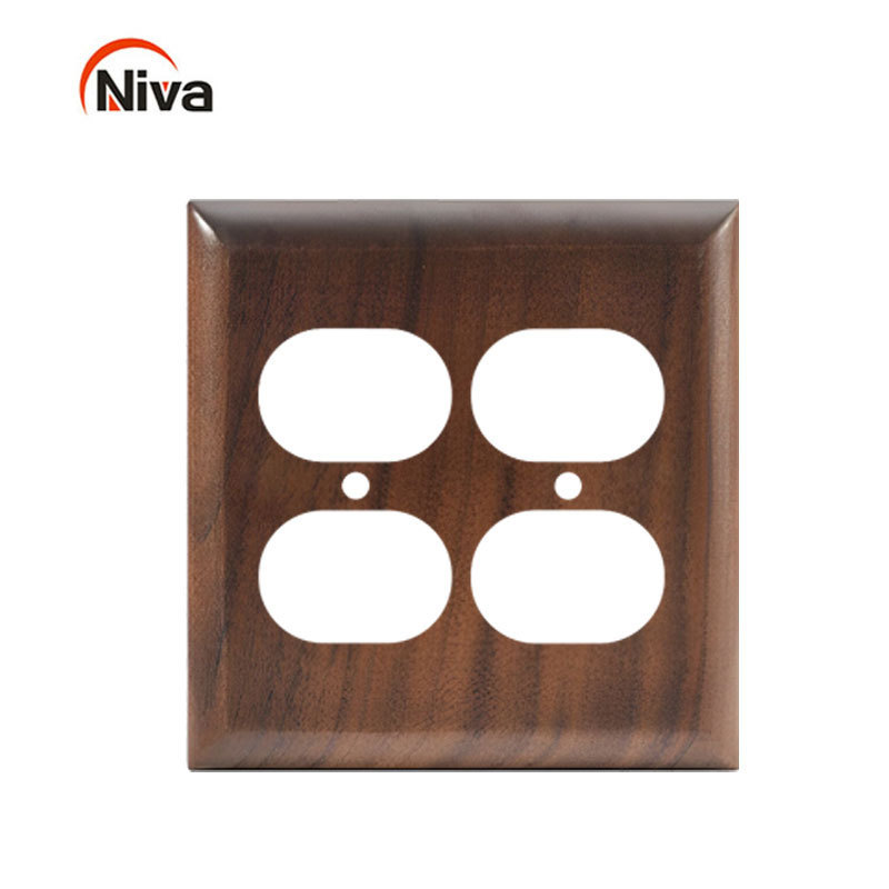 American black walnut solid wood retro switch panel brass dial lever  personality creative art switch panel outlet covers