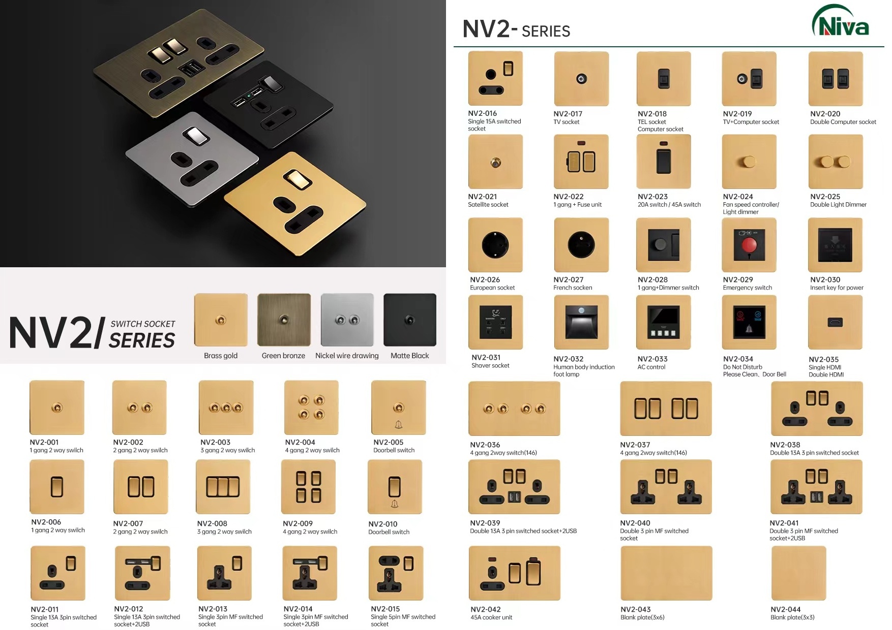 Wall switch socket electric accessories steel metal panel vintage toggle switches Double Light Dimmer