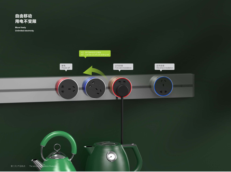 Power track socket of withe black electrical sockets kinetic plugs & sockets