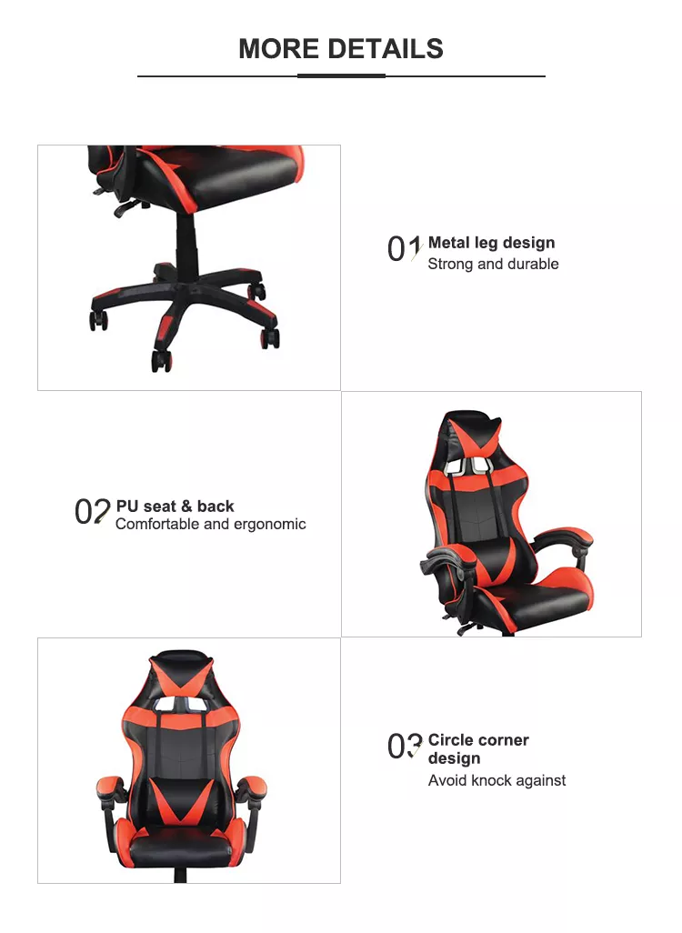 Office Working Racing Gaming Chairs  Ergonomic Comfortable PU Leather Iron Contemporary Swivel Chair Revolving