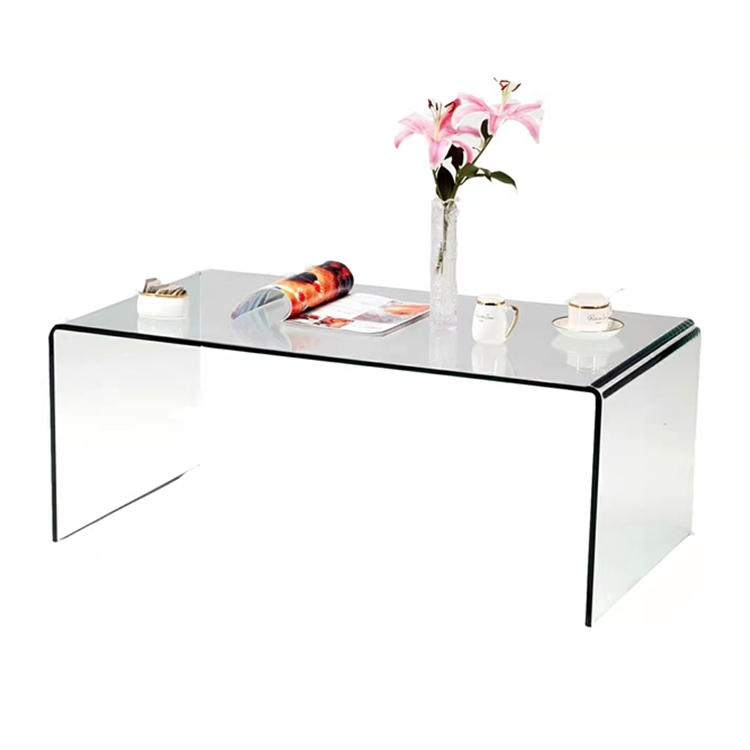 Wholesale Modern Luxury Living Room Clear 8/10/12 mm Square Tempered Bent Glass Center Coffee Table