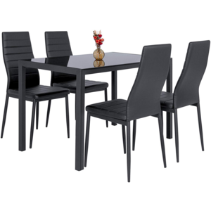 Hot Selling Cheaper Dining Room Furniture Glass Table Top PU Chair  4 Seaters dining table sets. table a manger complet