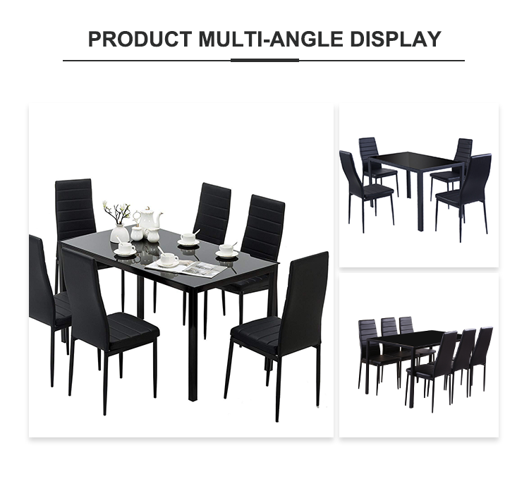 Hot Selling Cheaper Dining Room Furniture Glass Table Top PU Chair  4 Seaters dining table sets. table a manger complet