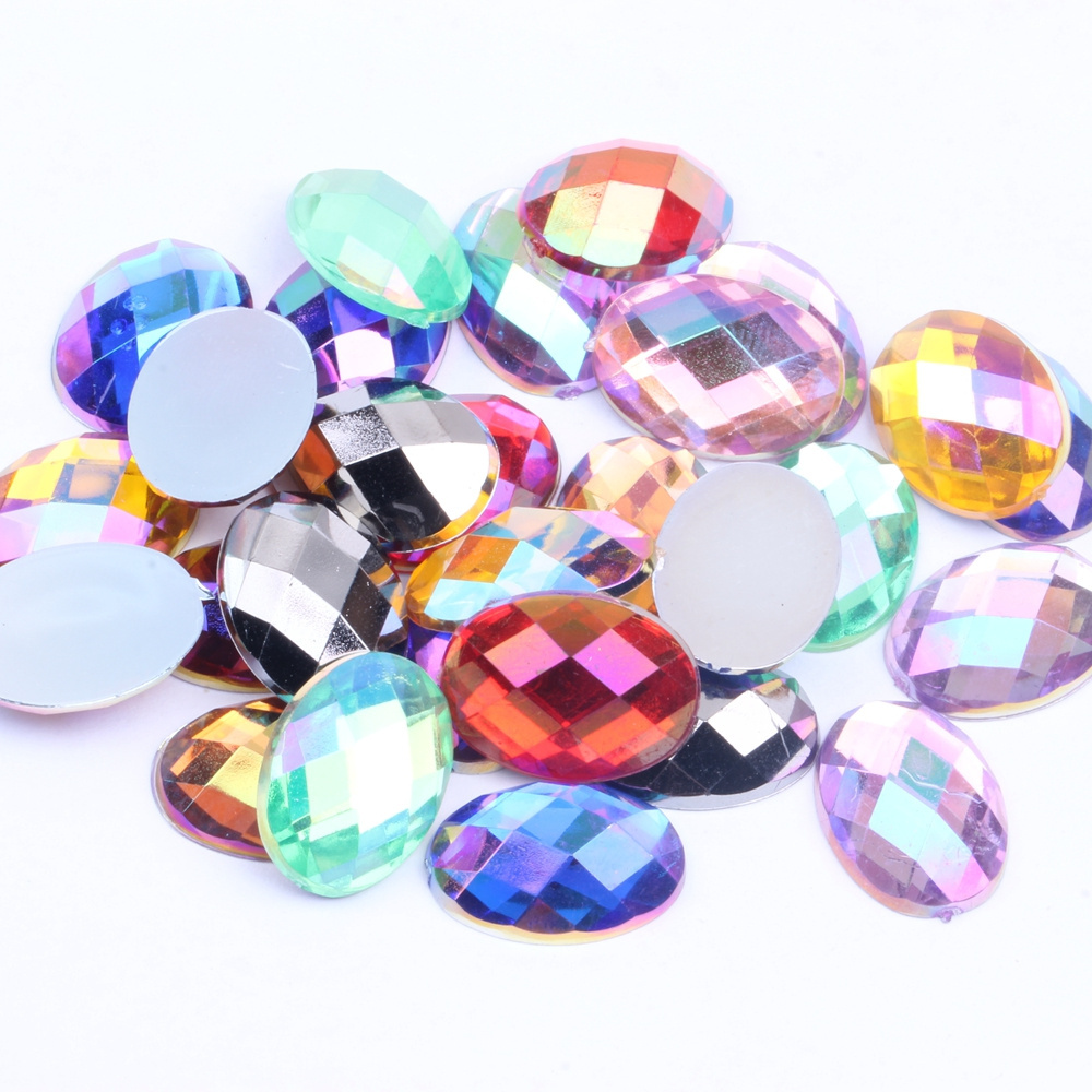 Hot Sale 500pcs 13x18mm Oval Shape Earth Facets Acrylic Bulk Crystals Rhinestones Flatback Glue On Bridal Applique Acrylic Gem