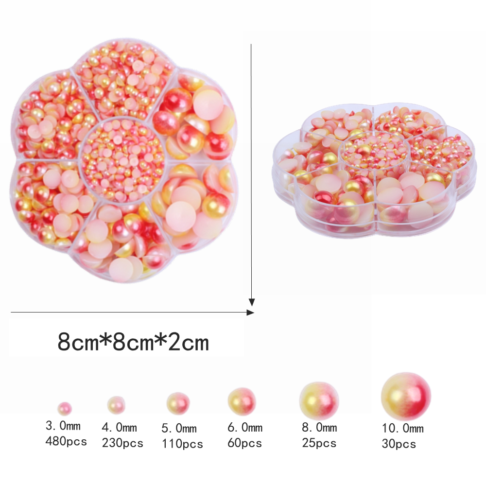 Hot Sale Acrylic Gem Plum Box RainBow Color Flatback Glue On Half Round Pearls For DIY Wedding Clothes Nail Art Decorations