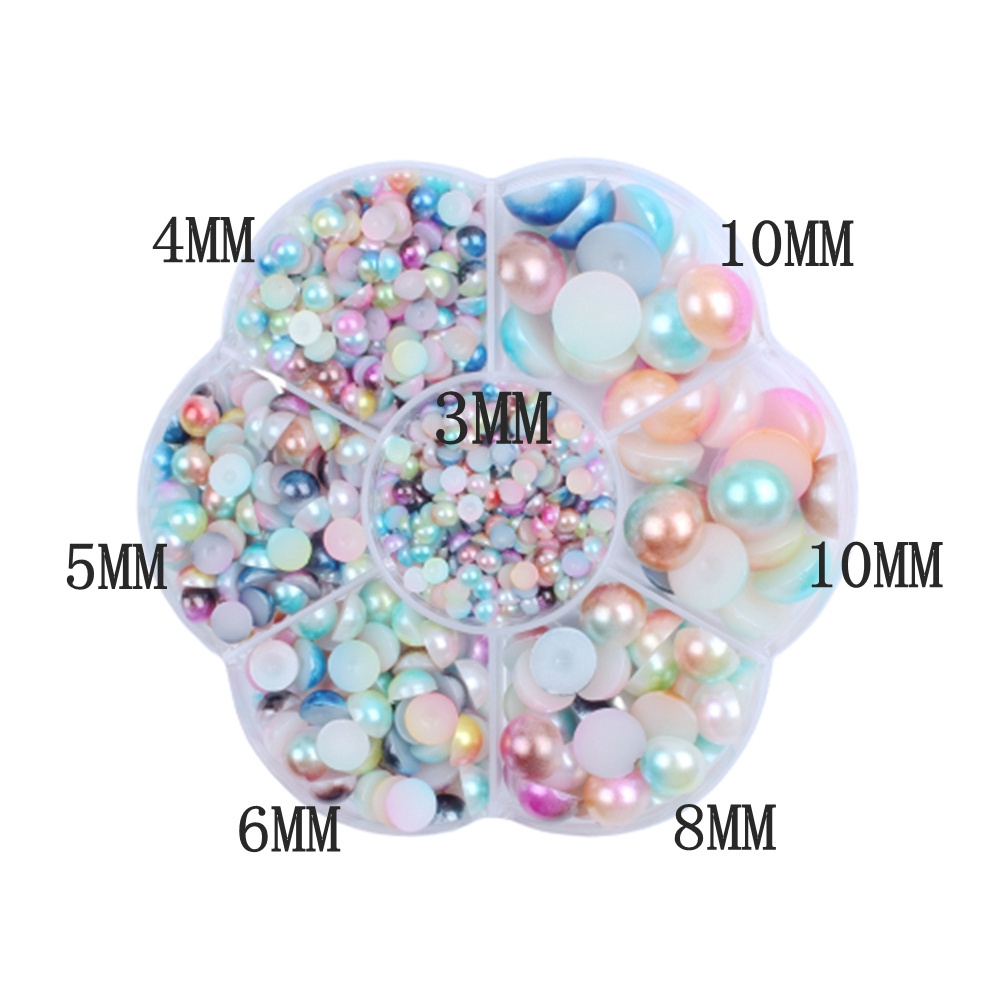 Hot Sale Acrylic Gem Plum Box RainBow Color Flatback Glue On Half Round Pearls For DIY Wedding Clothes Nail Art Decorations